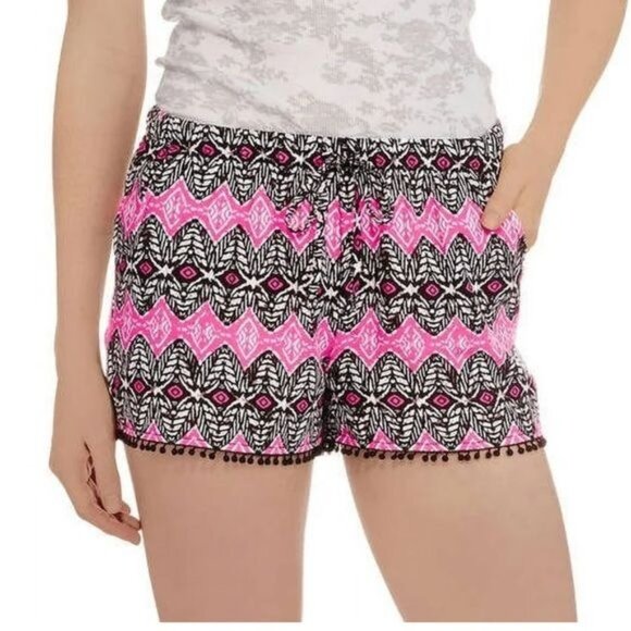Boho Tribal Print Womens Shorts XL/XG (15-17) Coral Combo 100% Polyester Elastic - Picture 2 of 11